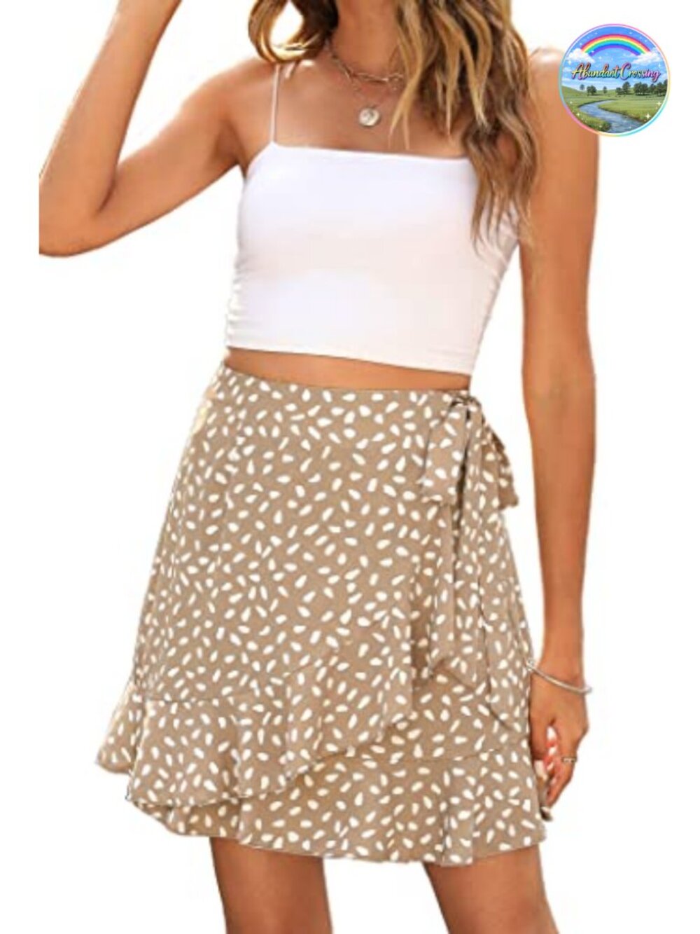 Naggoo Women's High Waist Floral Ruffle Wrap Mini Skirt Polyester